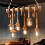 Adjustable Bamboo Pendant Lamp with Industrial Rope Design - EcoChic