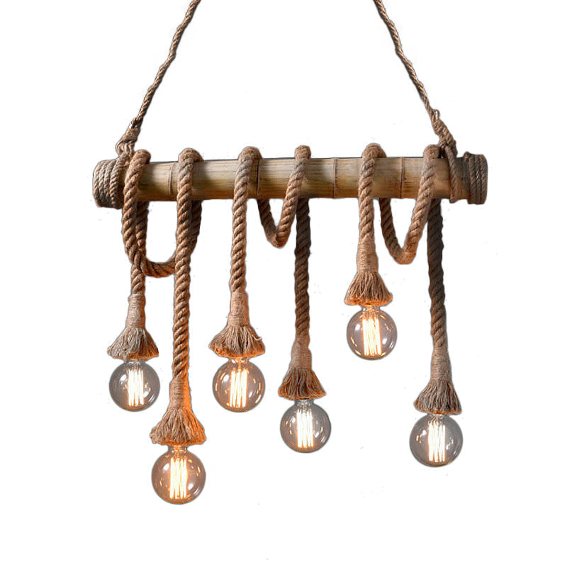 Adjustable Bamboo Pendant Lamp with Industrial Rope Design - EcoChic