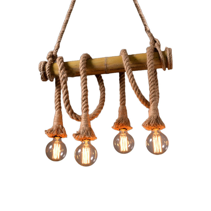 Adjustable Bamboo Pendant Lamp with Industrial Rope Design - EcoChic